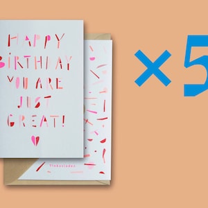 Tarjeta de felicitación, set, cumpleaños, 5a pieza, Risografía, Risógrafo, Riso, Neón, Feliz Cumpleaños, Cumpleaños, tarjeta de felicitación, cumpleaños, rosa