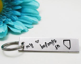 State Keychain, Nevada Keychain, Long Distance Relationship Keychain, Best Friend Keychain, State Of Nevada, My Heart Belongs In Nevada Gift