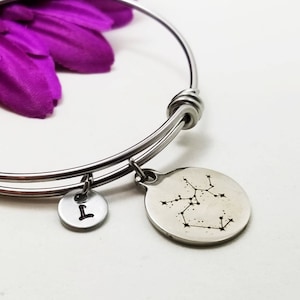 Sagittarius Bracelet, Zodiac Bangle, Initial Charm, Charm Bangle, Sagittarius Bangle, Personalized Gift, Custom Bangle, Birthday Bangle Gift
