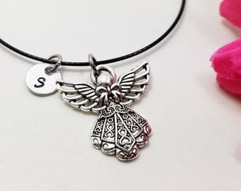 Angel Bangle, Guardian Angel Bracelet, Initial Bracelet, Personalized Bracelet, Angel Bracelet, Silver Angel Gift, Remembrance Bracelet Gift