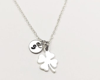 Four Leaf Clover Necklace, Four Leaf Clover Charm, Personalized Necklace, Initial Necklace, 4 Leaf Clover Necklace Gift, Lucky Charm Gift