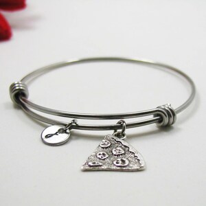 Silver Pizza Bracelet, Pizza Slice Bracelet, Initial Charm, Initial Bracelet, Personalize Gift, Custom Bracelet, Best Friend Bracelet Gift