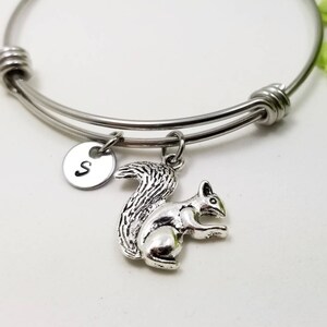 Squirrel Bangle, Squirrel Bracelet, Initial Bracelet, Personalized Bracelet, Animal Bangle, Critter Bangle, Best Friend Bangle, Gift For Mom