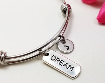 Dream Bracelet, Faith Bracelet, Initial Charm, Charm Bracelet, Inspirational Bracelet, Personalized Gift, Custom Charm Bangle, Dream Charm