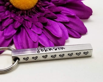 Aluminum Bar Keychain, Personalized Keychain, Custom Keychain, Hand Stamped Keychain, Aluminum Keychain, Bar Keychain Gift, Name Keychain