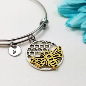 Bracelet abeille, cadeau bracelet abeille, bracelet initiale, bracelet personnalisé, bracelet reine des abeilles, bracelet nid d'abeille, bracelet abeille image 1