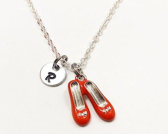 Red Shoe Necklace, Red Shoe Charm, Personalized Necklace, Custom Gift, Initial Necklace, Shoes Jewelry, Red Slippers Necklace, Ruby Slippers