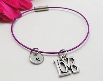 Love Bracelet, Love Charm Bangle, Initial Charm, Inspirational Jewelry, Initial Bracelet, Custom Bracelet, Friendship Bracelet, Best Friend