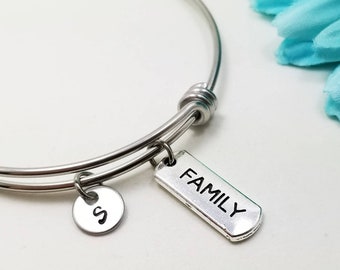 Family Bracelet, Family Bangle, Initial Charm, Charm Bracelet, Inspirational Bracelet, Personalized Gift, Custom Charm Bangle, Birthday Gift