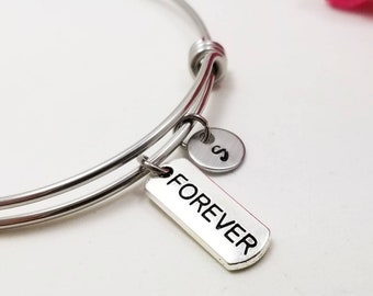 Forever Bracelet, Forever Bangle, Initial Charm, Charm Bracelet Gift, Inspirational Bracelet, Personalized Gift, Customized Charm Bangle