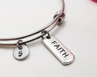 Faith Bracelet, Faith Bangle, Initial Charm, Charm Bracelet, Inspirational Bracelet, Personalized Gift, Custom Charm Bangle, Faith Charm