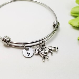 Lion Bangle, Lion Bracelet, Initial Bracelet, Personalized Bracelet Gift, Zoo Charm Bracelet, Animal Lover Gift, Best Friend Bracelet Gift