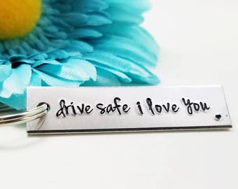 Drive Safe I Love You, New Driver Gift, Drive Safe Keychain, Engraved Keychain, Rectangle Keychain, Metal Keychain, Personalized Keychain