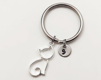 Cat Key Chain, Kitten Keychain, Cat Charm, Cat Silhouette Charm Gift, Cat Lover Keychain, Cat Lover Gift, Kitten Lover Gift, Feline Gift
