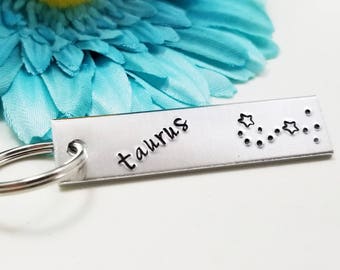 Taurus Keychain, Custom Keychain, Constellation Keychain, Rectangle Keychain, Horoscope Keychain, Astrology Keychain, Zodiac Sign Keychain