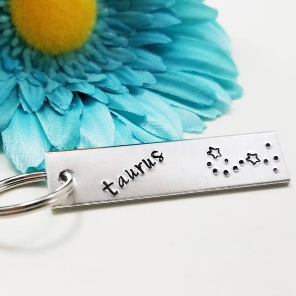 Taurus Keychain, Custom Keychain, Constellation Keychain, Rectangle Keychain, Horoscope Keychain, Astrology Keychain, Zodiac Sign Keychain