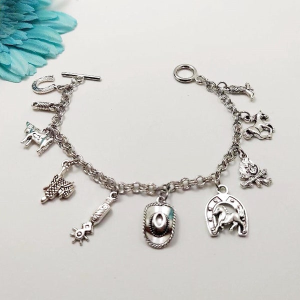 Cowboy Charm Bracelet, Cowboy Bracelet, Western Charm Bracelet, Delicate Bracelet, Rodeo Bracelet, Cowboy Lover Gift, Cowgirl Bracelet Gift