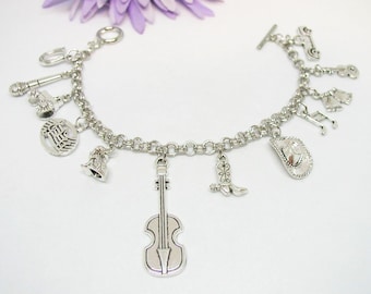 Country Music Charm Bracelet, Cowgirl Bracelet, Western Charm Bracelet, Delicate Bracelet, Western Music Bracelet, Country Music Jewelry