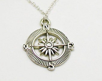 Compass Necklace, Charm Necklace, Compass Jewelry, Guide Me Necklace, Silver Necklace, Compass Charm, Compass Pendant, Nautical Necklace