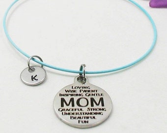 Mom Bracelet, Mom Bangle, Mother Charm Bracelet, Mother Charm Bangle, Initial Bracelet Gift, Mom Custom Bracelet, Personalized Gift For Mom
