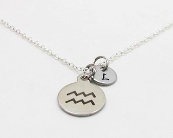 Silver Aquarius Necklace, Zodiac Necklace, Astrology Necklace, Zodiac Charm Jewelry, Aquarius Charm, Zodiac Jewelry, Birthday Necklace Gift