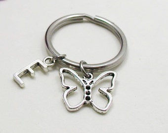 Butterfly Keychain, Butterfly Key Chain, Initial Keychain, Personalized Keychain, Initial Key Ring, Butterfly Key Ring, Gardening Keychain