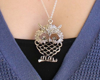 Owl Necklace, Charm Necklace, Statement Necklace, Owl Pendant, Owl Pendant, Owl Jewelry, Large Owl Charm, Barn Owl Charm, Night Owl Necklace