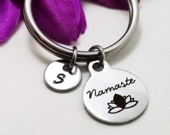 Namaste Keychain, Mom Keychain, Friendship Keychain, Personalized Keychain, Initial Key Ring, Mom Keyring, Customized Keychain, Gift For Her