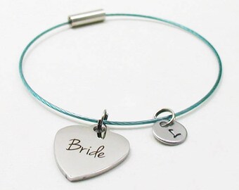Bride Bracelet, Bride Bangle, Personalized Bride Bracelet, Wedding Gift, Initial Bracelet, Bridal Bracelet, Custom Bangle, Bridal Party Gift