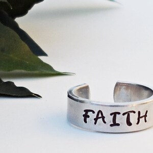Faith Ring, Personalized Ring, Inspirational Ring, Hand Stamped Ring, Aluminum Ring, Adjustable Ring, Custom Ring Jewelry, Best Friend Gift