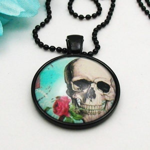 Skull Necklace, Skull Pendant, Cabochon Necklace, Skull Jewelry, Punk Necklace Gift, Goth Jewelry, Alternative Jewelry, Boho Necklace Gift