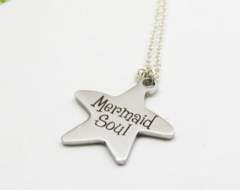 Silver Mermaid Soul Necklace, Mermaid Necklace, Mermaid Gift, Stainless Steel Charm, Mermaid Jewelry, Mermaid Charm, Mermaid Star Necklace