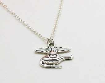 Helicopter Necklace, Charm Necklace, Helicopter Pendant, Silver Helicopter Charm, Chopper Necklace, Helicopter Jewelry, Whirlybird Necklace