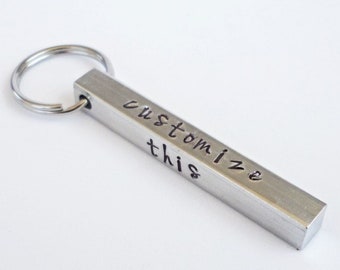 Aluminum Bar Keychain, Personalized Keychain, Custom Keychain, Hand Stamped Keychain, Aluminum Keychain, Bar Keychain Gift, Silver Keychain