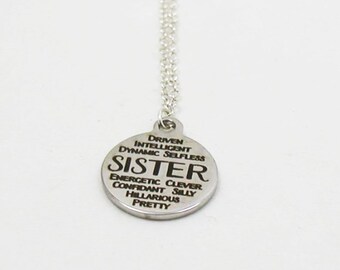 Silver Sister Necklace, Sis Necklace, Sister Gift, Stainless Steel Charm, Sister Jewelry, Sister Charm Necklace, Best Friend Necklace Gift