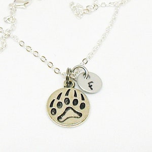 Bear Claw Necklace, Bear Paw Charm Necklace, Bear Paw Necklace Gift, Dog Print Charm, Bear Jewelry, Bear Charm Gift, Monogram Necklace Gift