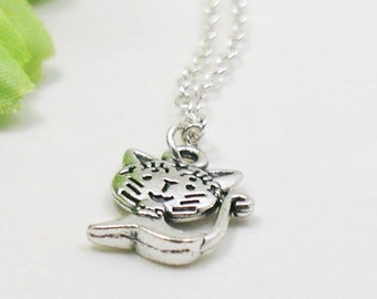 Cat Necklace, Charm Necklace, Cat Pendant, Kitten Charm, Cat Charm, Dainty Cat Necklace, Tiny Cat Jewelry, Kitten Necklace, Cat Lover Charm