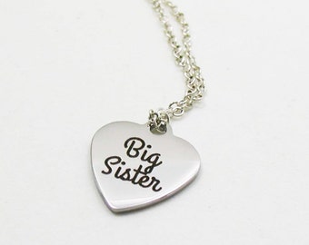 Big Sister Necklace, Big Sis Necklace, Sister Gift, Stainless Steel Charm, Sister Jewelry, Sis Charm Necklace, Big Sis Jewelry, Best Friends