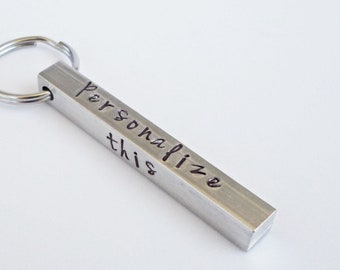 Aluminum Bar Keychain, Personalized Keychain, Custom Keychain, Handstamped Keychain Gift, Aluminum Keychain, Bar Keychain, Silver Keychain