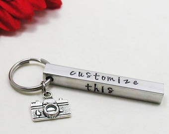 Camera Key Chain, Aluminum Bar Keychain, Personalized Keychain, Custom Keychain, Aluminum Keychain, Photography Keychain, Photographer Gift