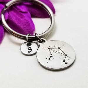 Libra Keychain, Zodiac Keychain, Personalized Keychain, Initial Keyring, Zodiac Sign Keychain, Constellation Keychain, October Birthday Gift