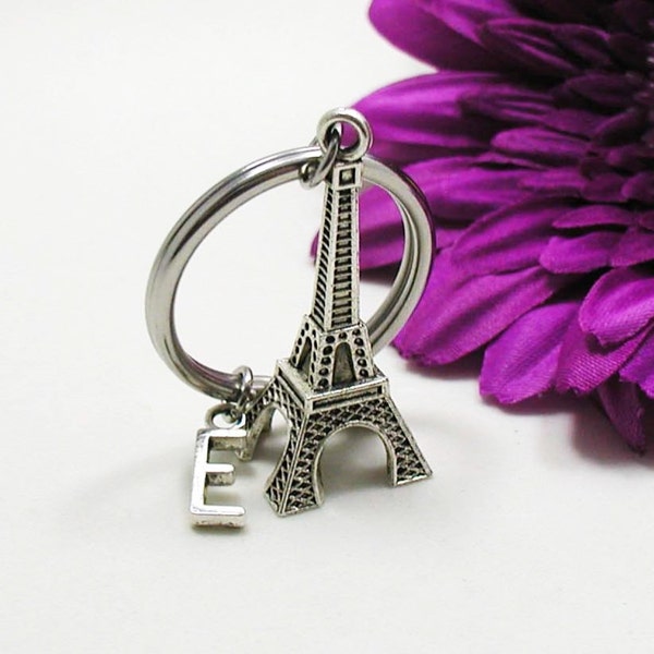 Eiffel Tower Keychain, Paris Souvenir, Initial Keychain, Personalized Keychain, Initial Key Ring, Silver Eiffel Tower, France Souvenir Gift