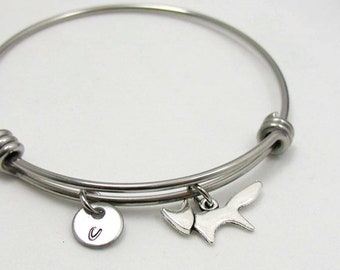 Fox Bracelet Bangle, Fox Charm Bracelet, Charm Bracelet, Initial Bracelet, Personalized Gift, Custom Bracelet, Fox Charm Bracelet, Fox Lover
