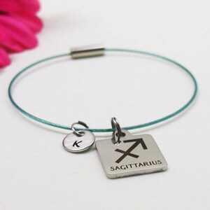 Sagittarius Charm Bracelet, Sagittarius Bangle, Initial Charm, Astrology Bracelet, Initial Bracelet, Birthday Bracelet Gift, Zodiac Bracelet