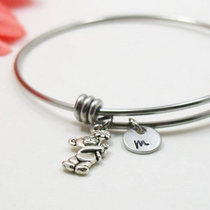 Teddy Bear Bracelet Bangle, Teddy Bear Charm, Initial Charm, Bear Charm Bracelet, Initial Bracelet, Personalized Gift, Customized Gift