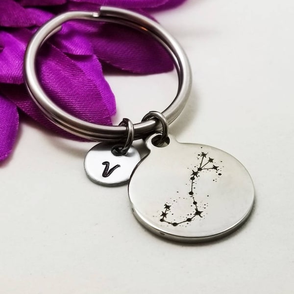 Scorpio Keychain, Zodiac Keychain, Personalized Keychain, Initial Keyring, Zodiac Sign Key Ring, Constellation Keychain, Astrology Keychain