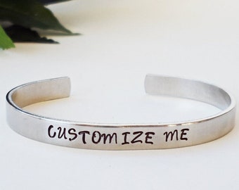 Custom Bracelet Cuff, Personalized Bracelet, Custom Cuff, Handstamped Cuff, Gift for Mom, Aluminum Cuff, Customized Gift, Personalized Cuff