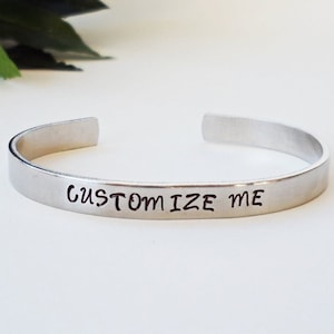 Custom Bracelet Cuff, Personalized Bracelet, Custom Cuff, Handstamped Cuff, Gift for Mom, Aluminum Cuff, Customized Gift, Personalized Cuff