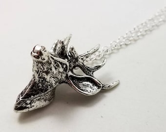 Deer Skull Necklace, Deer Head Pendant, Stag Necklace, Antler Necklace, Woodland Jewelry, Hunter Gift, Nature Lover Gift, Silver Charm