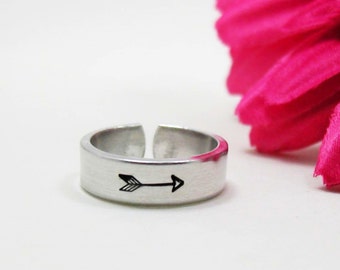 Arrow Ring, Personalized Name Ring, Personalized Ring, Handstamped Ring, Arrow Jewelry, Stamped Arrow, Adjustable Ring, Custom Ring Jewelry